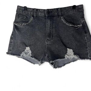 Stylish Distressed Charcoal Denim Shorts